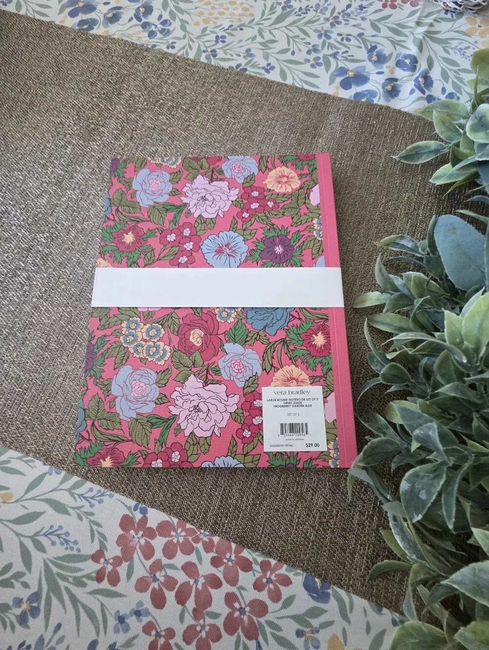 Vera Bradley Frogberry Garden Blue Large Bound Set Of 2 Notebooks